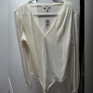 Express Cream V-Neck Ribbed Bodysuit NEW